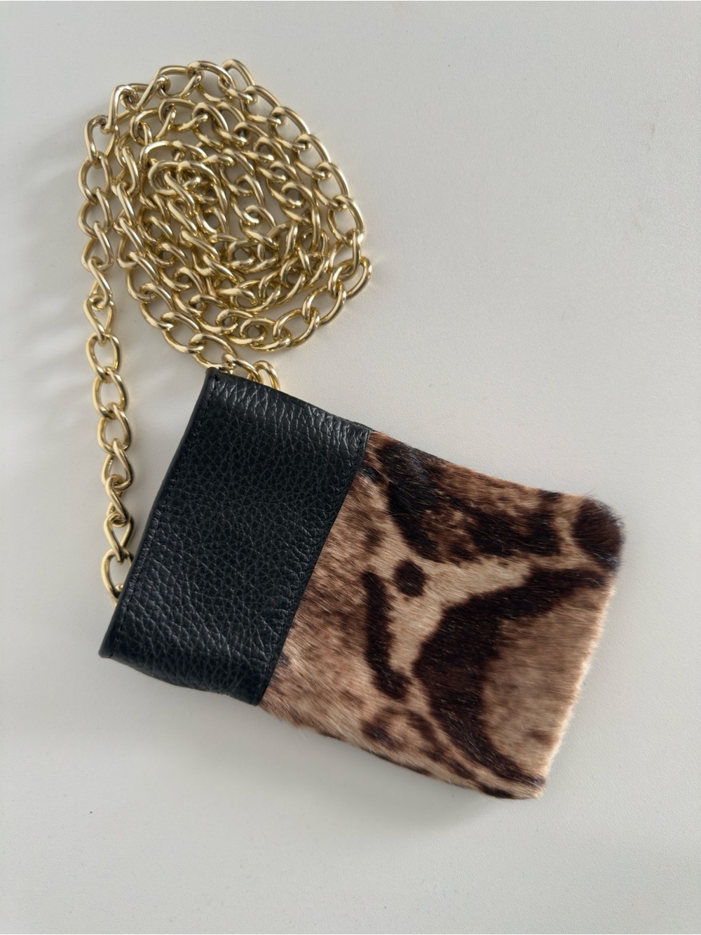 Claudia Firenze Italian Leather Pony Hair Mini Crossbody with Gold Chain Strap